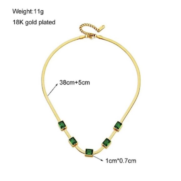 18K GOLD PLATED EMERALD GREEN STONE NECKLACE - Picture 5 of 6